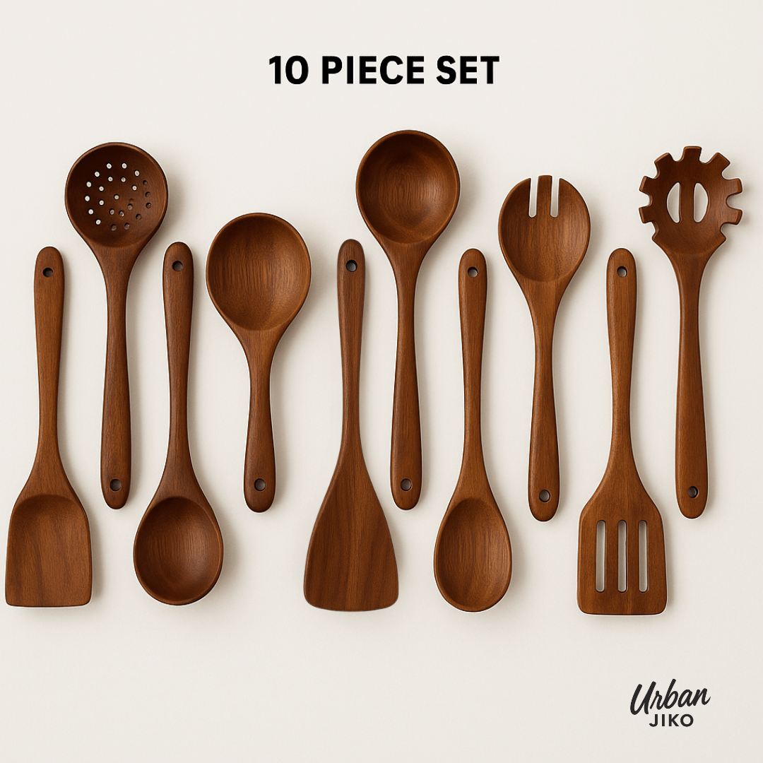 10 - Piece Teak Wooden Utensil Set - Urban Jiko
