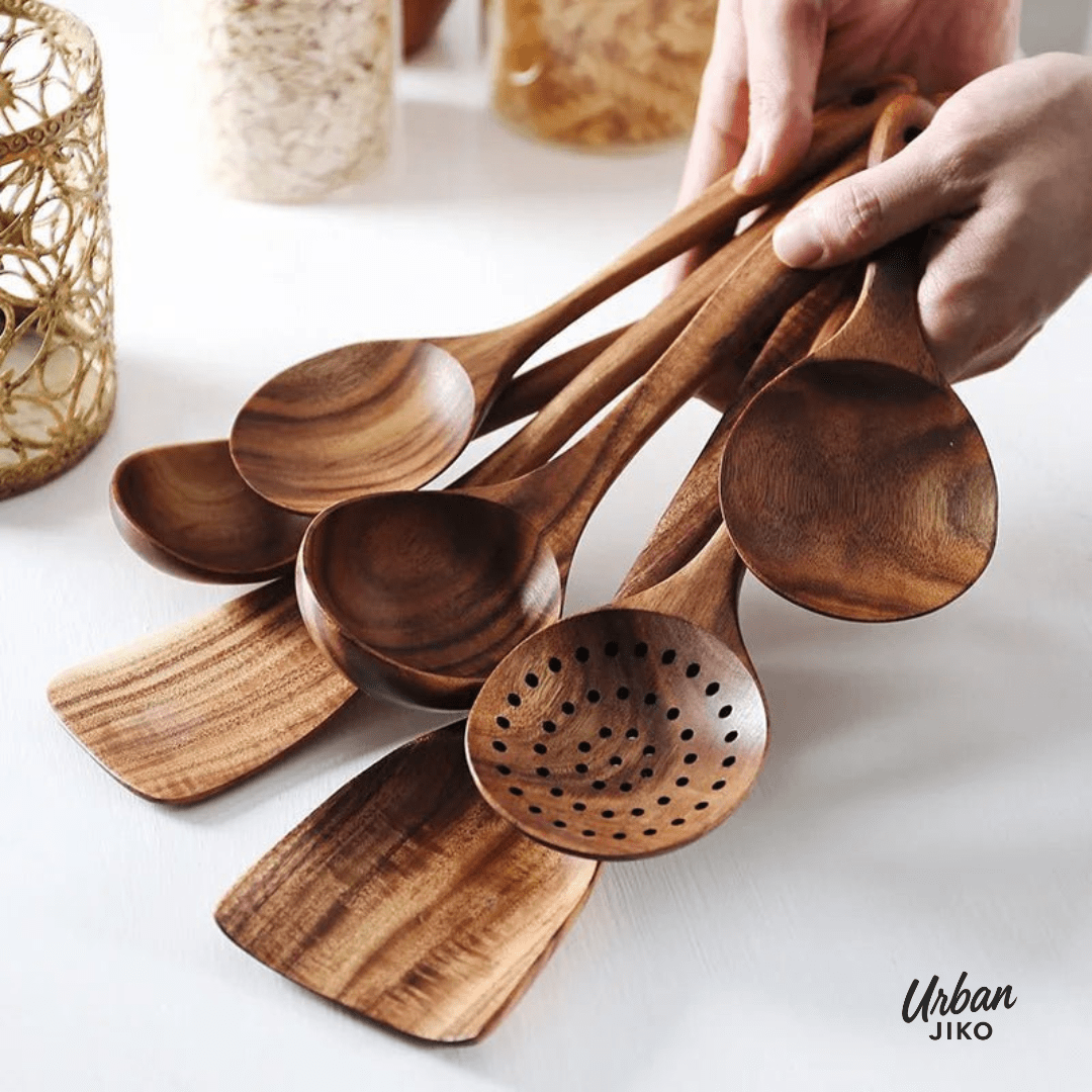 11 - Piece Teak Wooden Utensil Set - Urban Jiko
