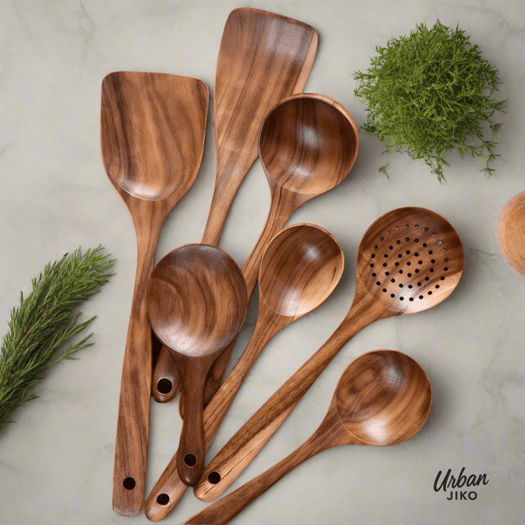 11 - Piece Teak Wooden Utensil Set - Urban Jiko