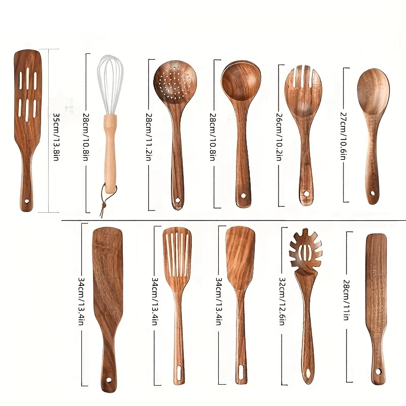 11 - Piece Teak Wooden Utensil Set - Urban Jiko