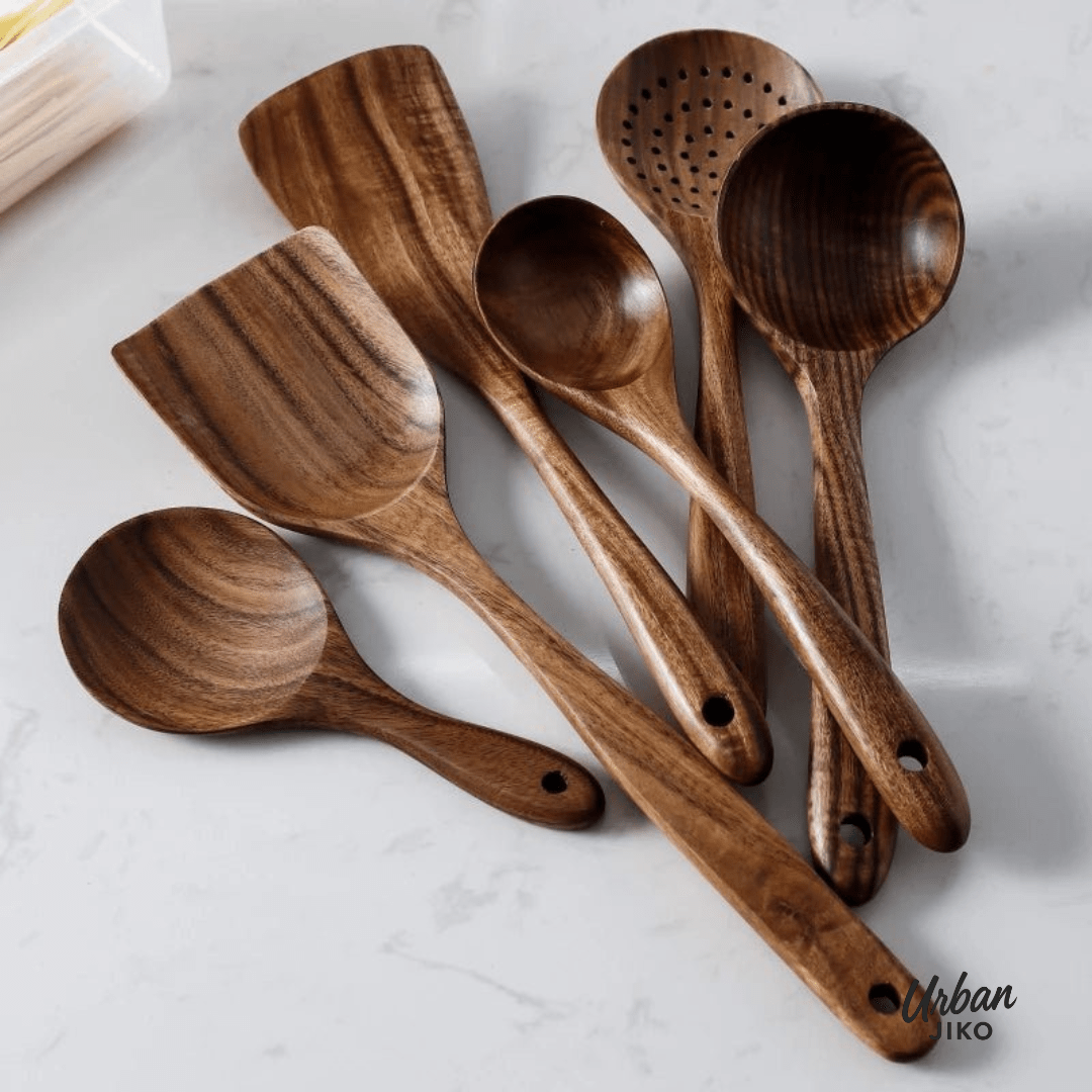 11 - Piece Teak Wooden Utensil Set - Urban Jiko