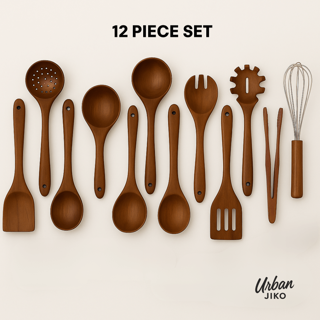 12 - Piece Teak Wooden Utensil Set - Urban Jiko