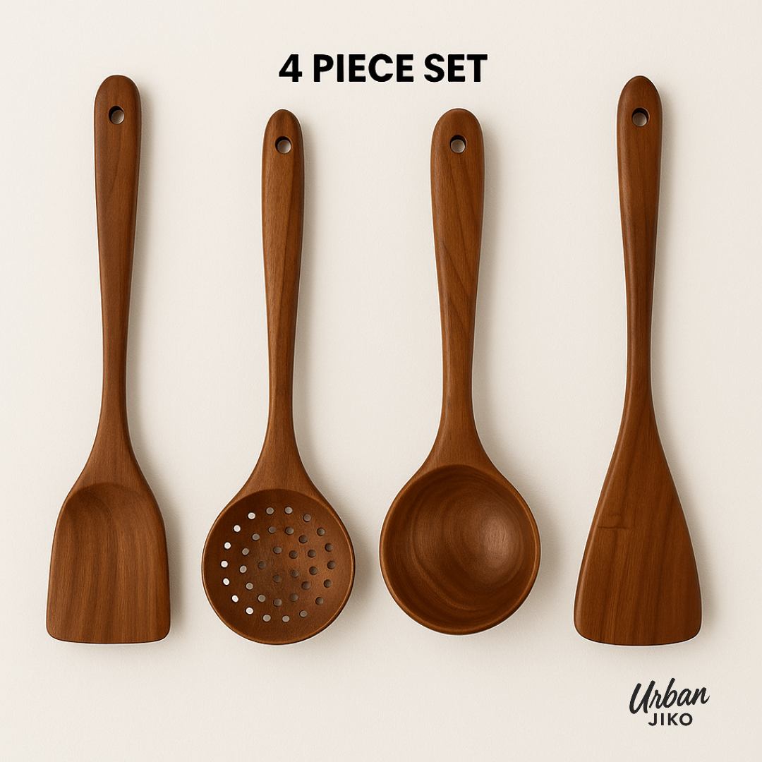4 - Piece Teak Wooden Utensil Set - Urban Jiko