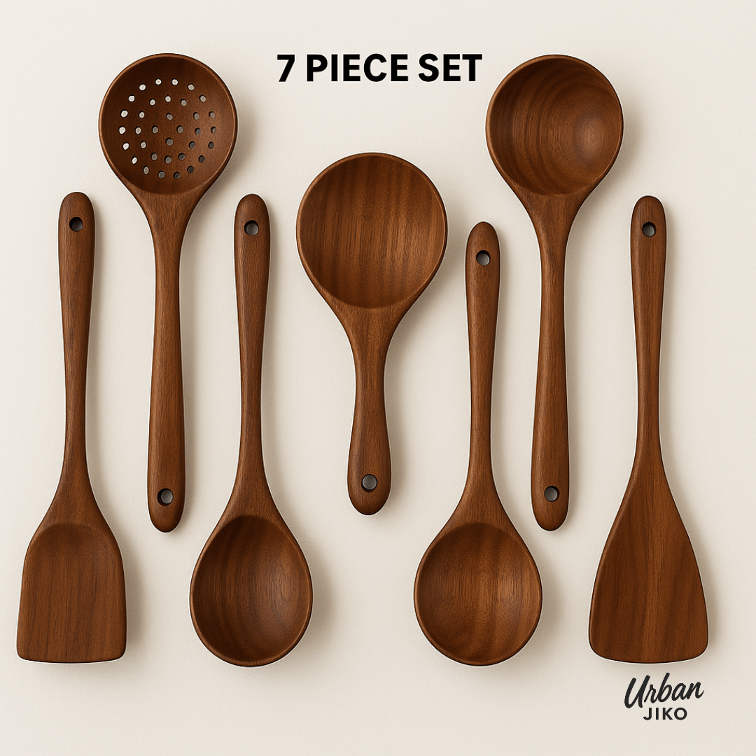 7 - Piece Teak Wooden Utensil Set - Urban Jiko