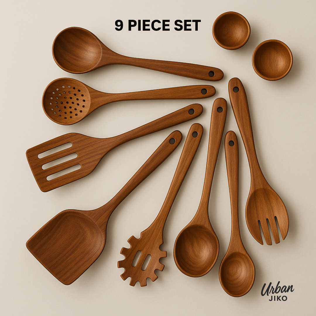 9 - Piece Teak Wooden Utensil Set - Urban Jiko
