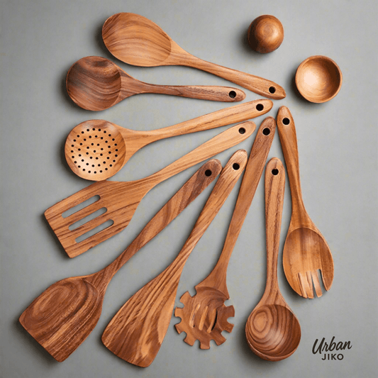 9 - Piece Teak Wooden Utensil Set - Urban Jiko