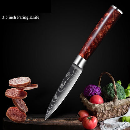 10 - Piece Red Handle Damascus Knife Set - Urban Jiko