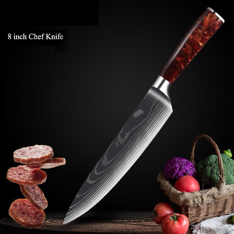 10 - Piece Red Handle Damascus Knife Set - Urban Jiko
