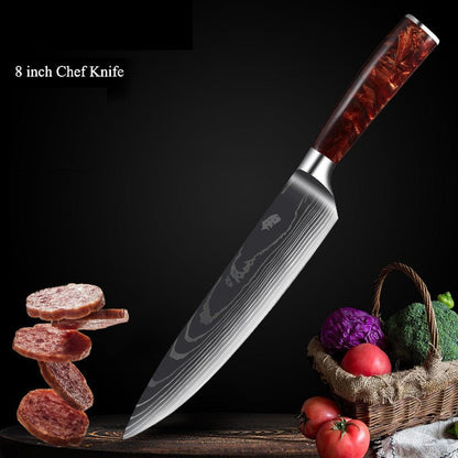 10 - Piece Red Handle Damascus Knife Set - Urban Jiko