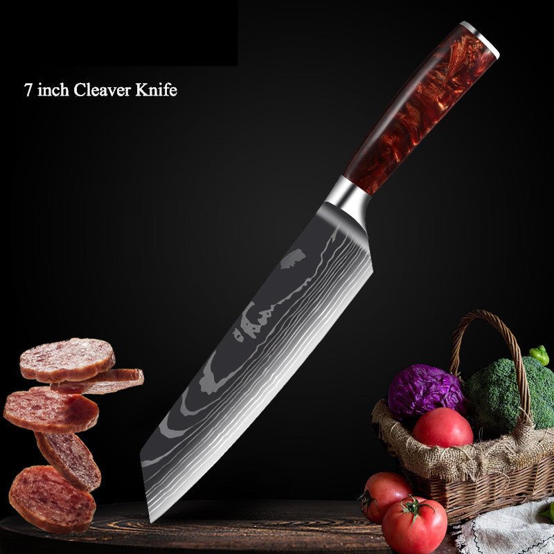 10 - Piece Red Handle Damascus Knife Set - Urban Jiko