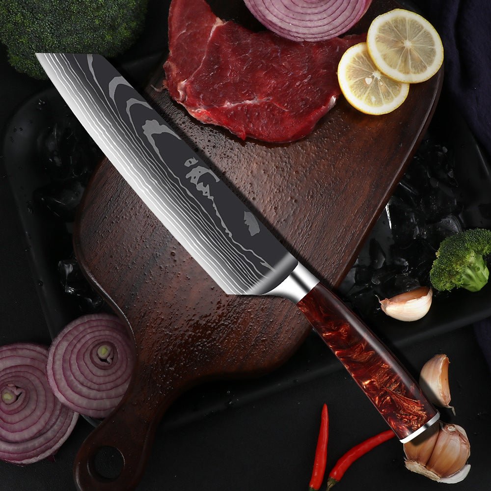 10 - Piece Red Handle Damascus Knife Set - Urban Jiko