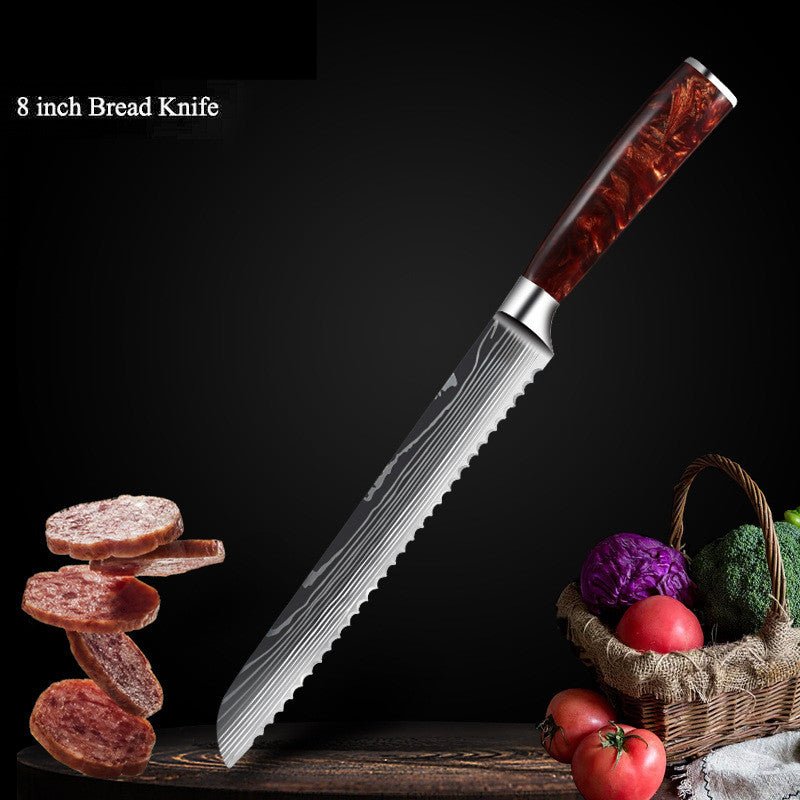 10 - Piece Red Handle Damascus Knife Set - Urban Jiko