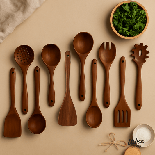 10 - Piece Teak Wooden Utensil Set - Urban Jiko