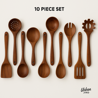 10-Piece Teak Wooden Utensil Set