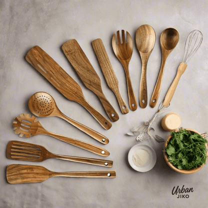 11 - Piece Teak Wooden Utensil Set - Urban Jiko
