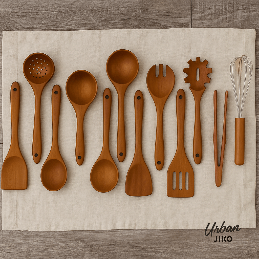 12 - Piece Teak Wooden Utensil Set - Urban Jiko