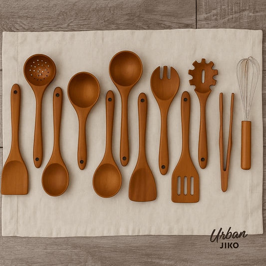 12 - Piece Teak Wooden Utensil Set - Urban Jiko