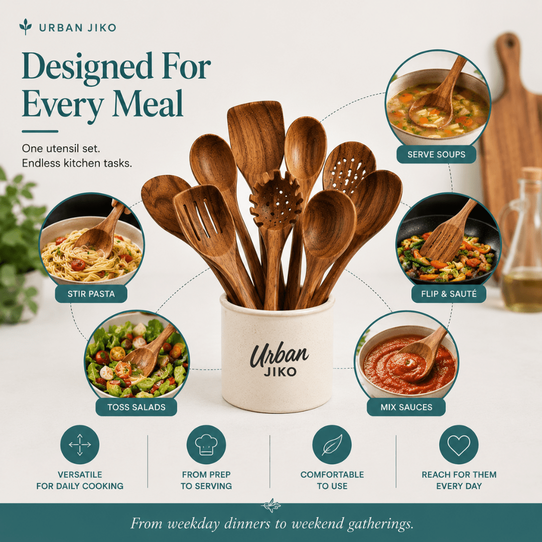 12-Piece Teak Wooden Utensil Set - Urban Jiko