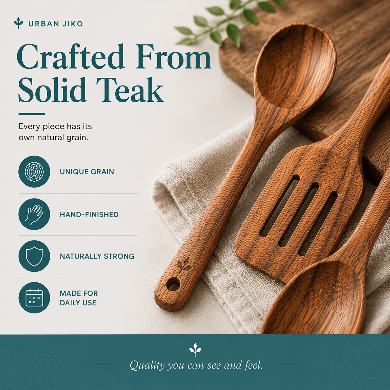 12-Piece Teak Wooden Utensil Set - Urban Jiko