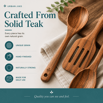 12-Piece Teak Wooden Utensil Set - Urban Jiko