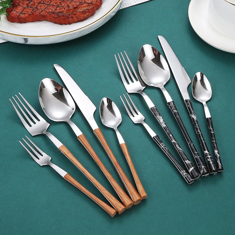 20-Piece Stainless Steel Cutlery Set /gold/wood