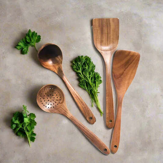 4-Piece Teak Wooden Utensil Set