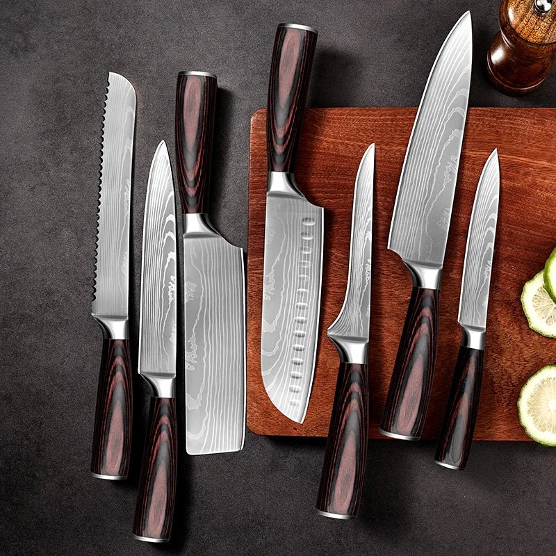 7 - Piece Damascus Steel Knife Set - Urban Jiko