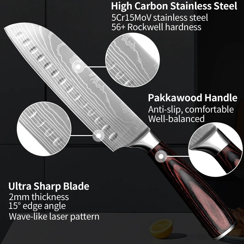 7 - Piece Damascus Steel Knife Set - Urban Jiko