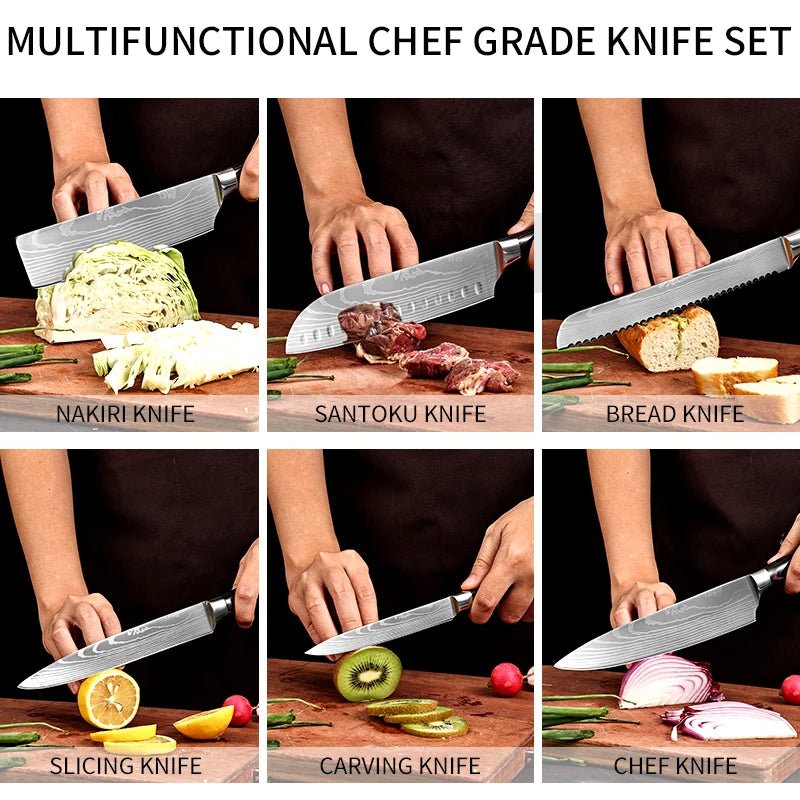 7 - Piece Damascus Steel Knife Set - Urban Jiko