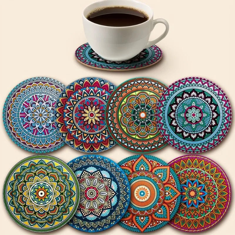 8 - Piece Mandala Wooden Coaster Set - Urban Jiko