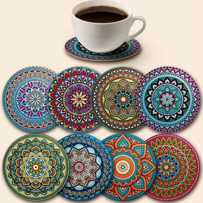 8 - Piece Mandala Wooden Coaster Set - Urban Jiko