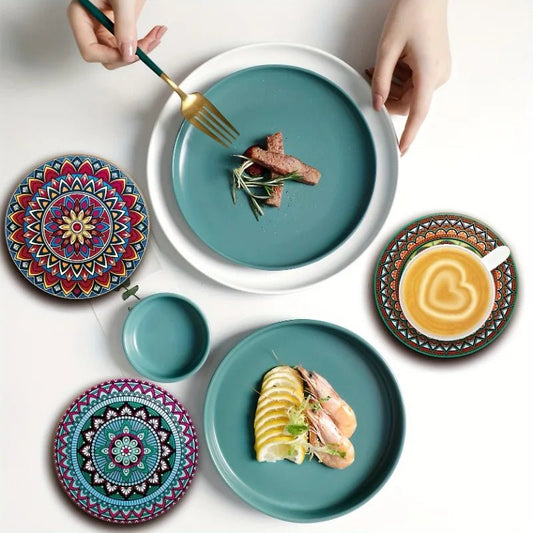 8 - Piece Mandala Wooden Coaster Set - Urban Jiko