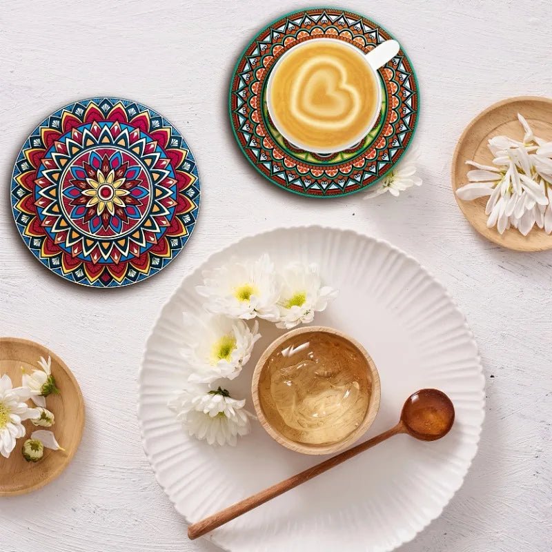 8 - Piece Mandala Wooden Coaster Set - Urban Jiko