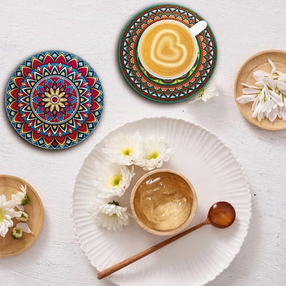 8 - Piece Mandala Wooden Coaster Set - Urban Jiko