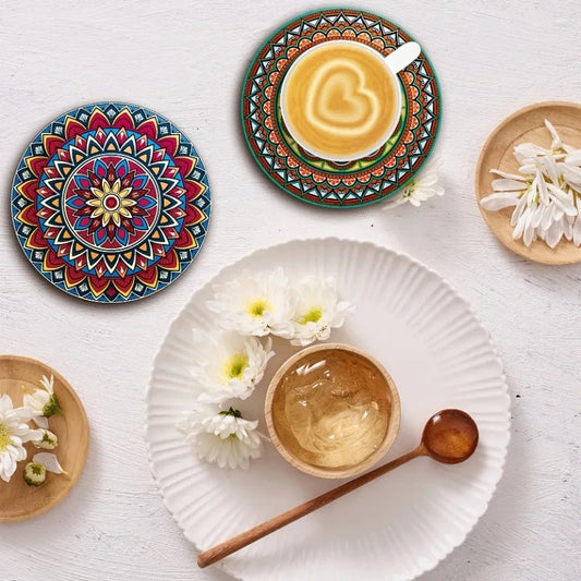 8 - Piece Mandala Wooden Coaster Set - Urban Jiko