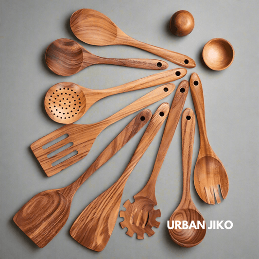 9 - Piece Teak Wooden Utensil Set - Urban Jiko