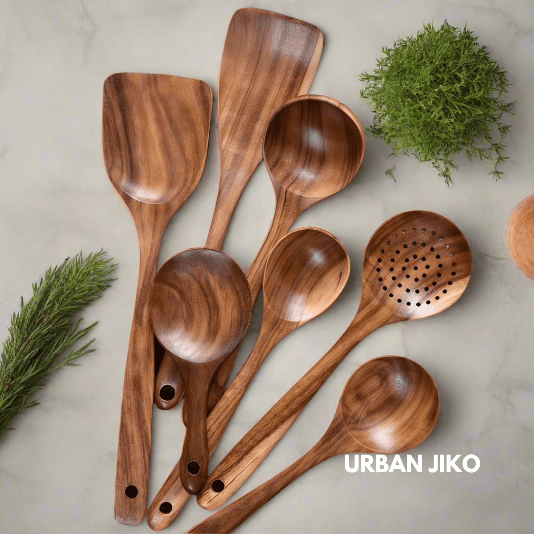 9 - Piece Teak Wooden Utensil Set - Urban Jiko
