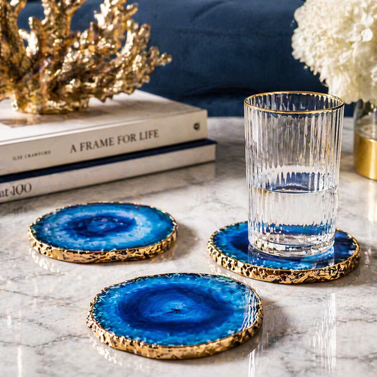 Blue Agate Stone Coaster Set