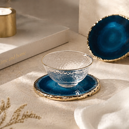 Blue Agate Stone Coaster Set
