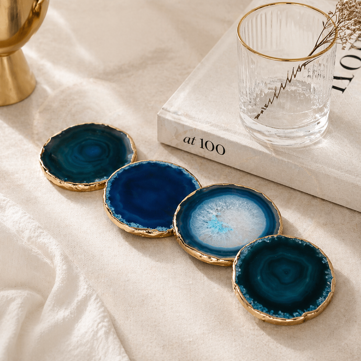 Blue Agate Stone Coaster Set