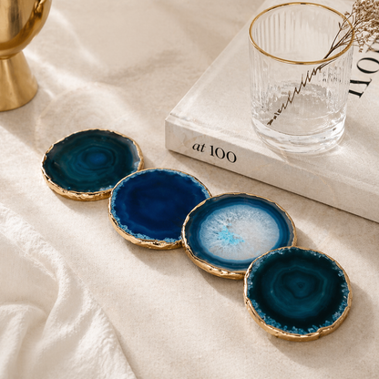 Blue Agate Stone Coaster Set