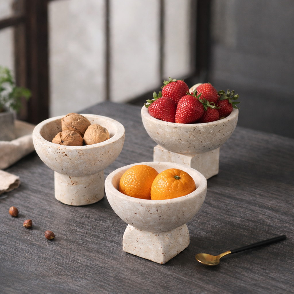 Sculpted Stone Pedestal Bowls