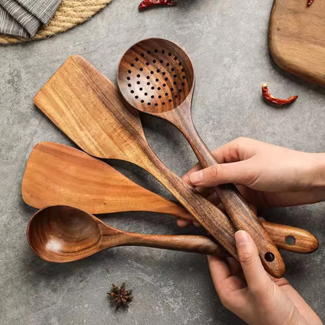 11-Piece Teak Wooden Utensil Set