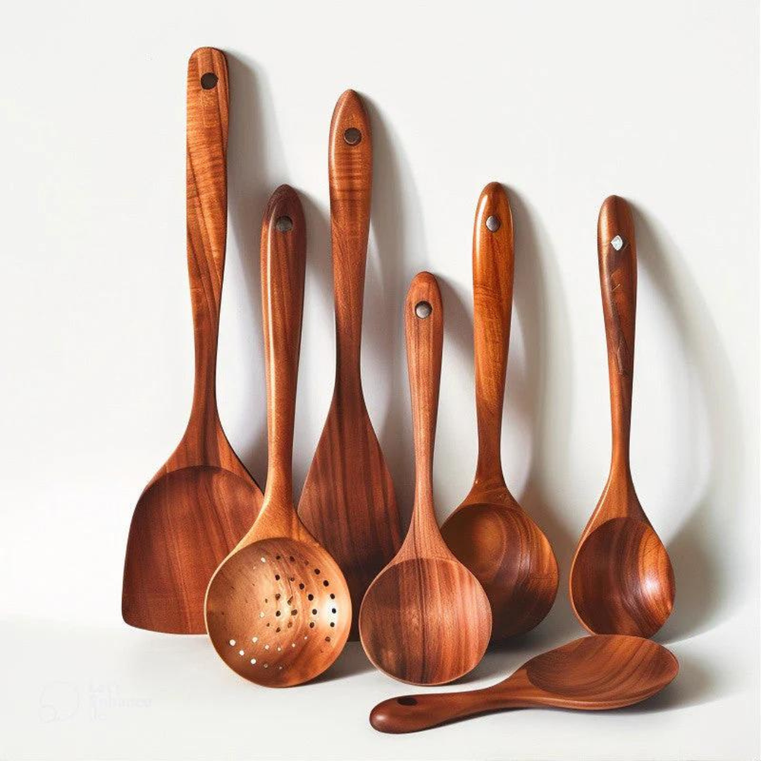 11-Piece Teak Wooden Utensil Set