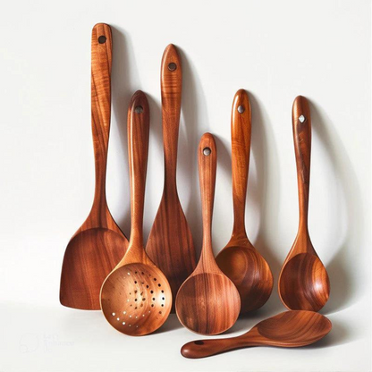 11-Piece Teak Wooden Utensil Set