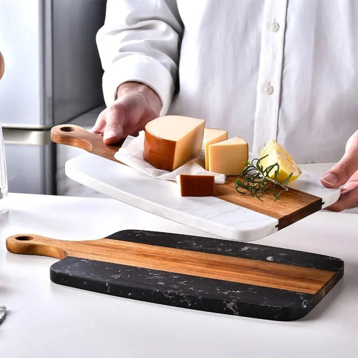 Acacia Wood Stone Hybrid Cheese Board - Urban Jiko