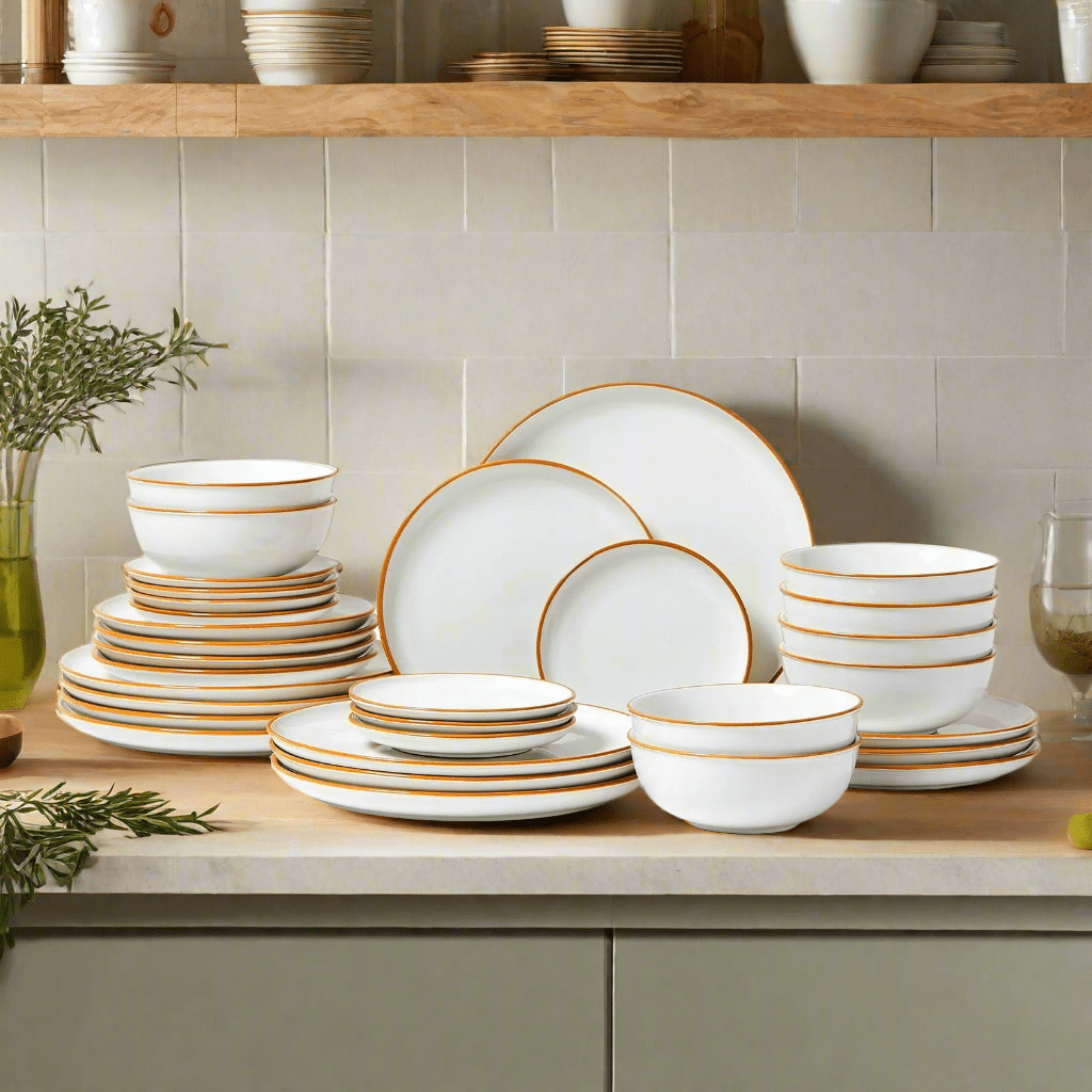 Ceramic Dinnerware Set with Gold Trim - Urban Jiko