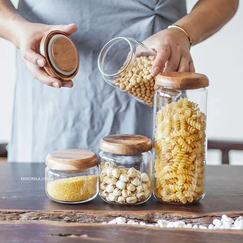 Glass Storage Containers with Acacia Wood Lid - Urban Jiko