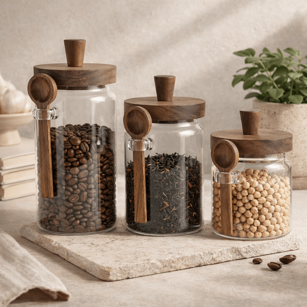 Oak & Glass Airtight Jar - Urban Jiko