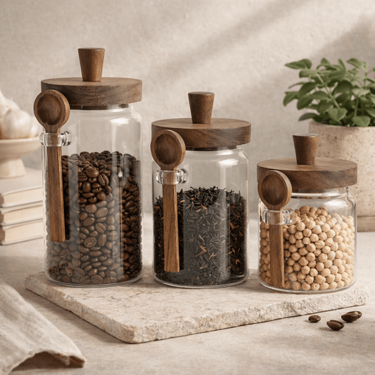 Oak & Glass Airtight Jar - Urban Jiko